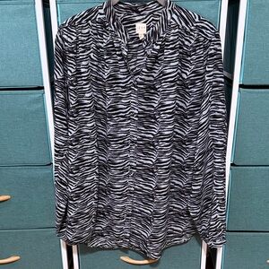 Rebecca Taylor La Vie Black & Gray Zebra-Print Button-Down Shirt